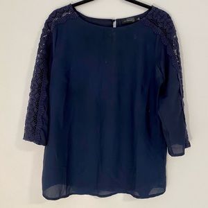 The Limited lace arm blouse navy small
